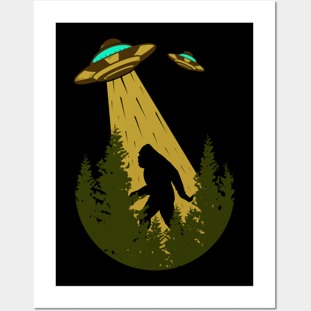 Bigfoot UFO Abduction sasquatch Alien Birthday Gift Wall Art by Tesszero